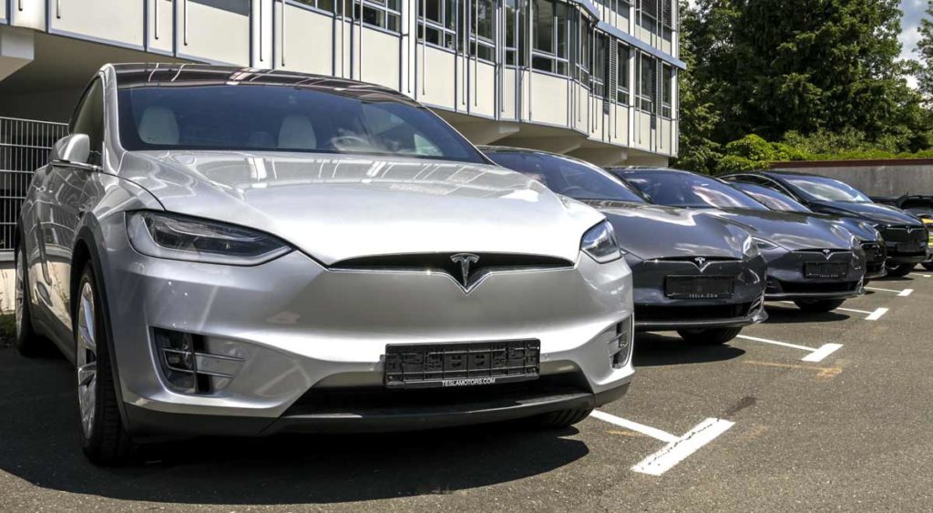 tesla vehicles on dealership lot